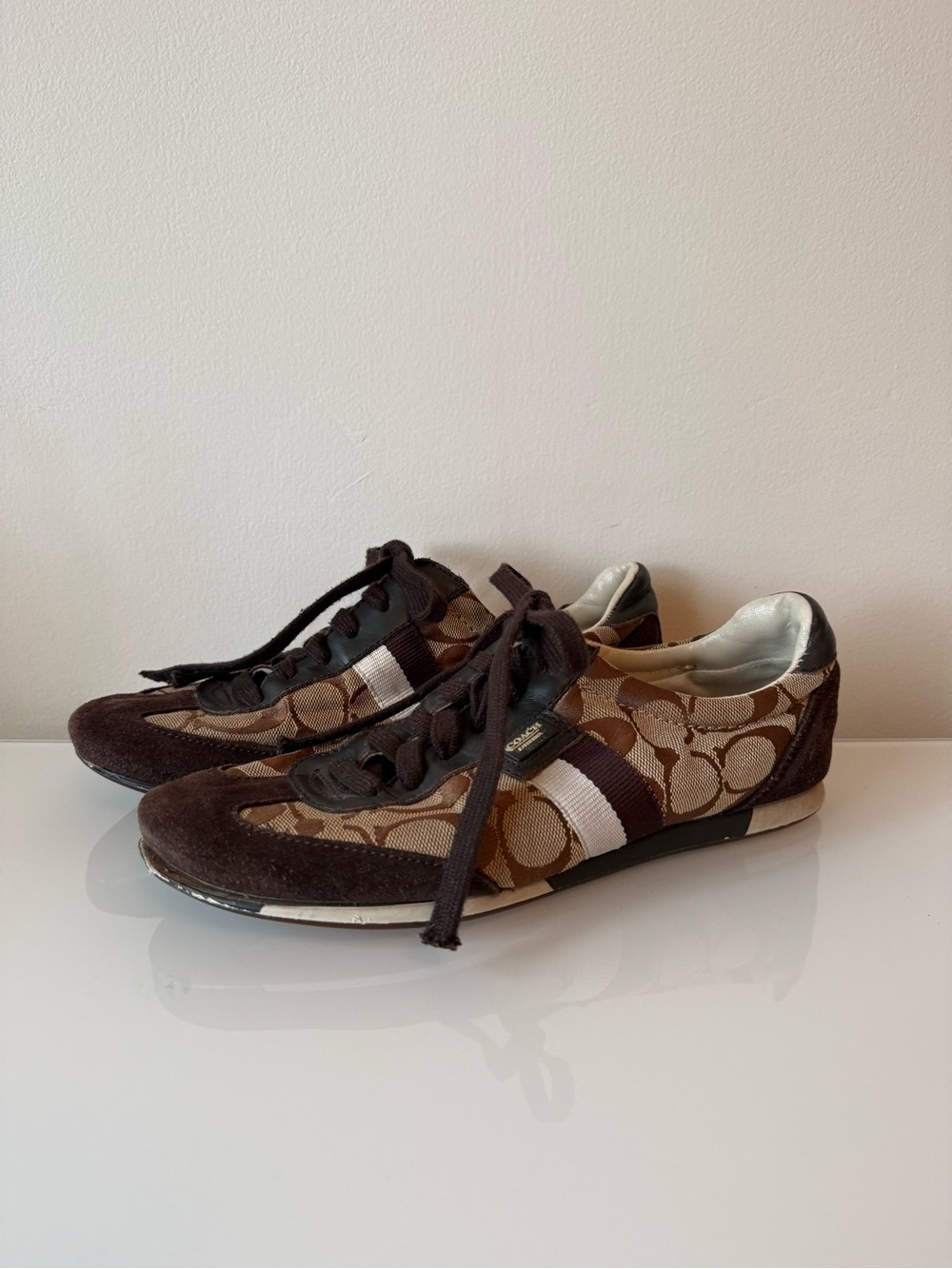 Coach Womens Brown Signature Logo Sneakers with Stripe